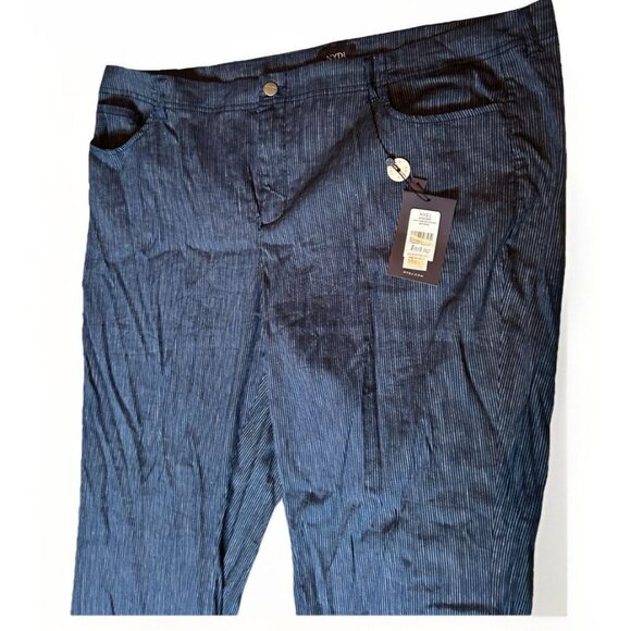 NWT, NYDJ Wide Leg Blue Linen Trouser Pants With White Stripes Plus Size 18 - Picture 4 of 9